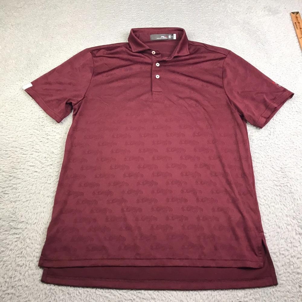 RLX Ralph Lauren Shirt Mens L‎ Maroon Classic Car Mesh Print Performance SS Polo